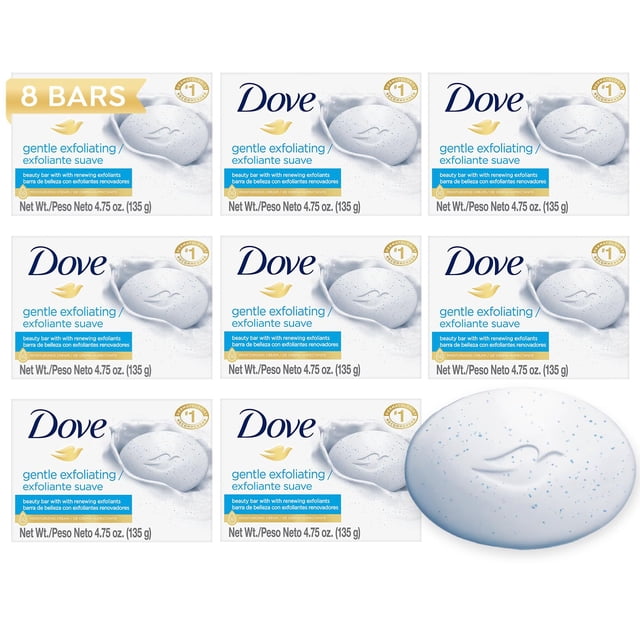 Barra de belleza exfoliante suave Soap Dove, paquete de 8 unidades, 140 g
