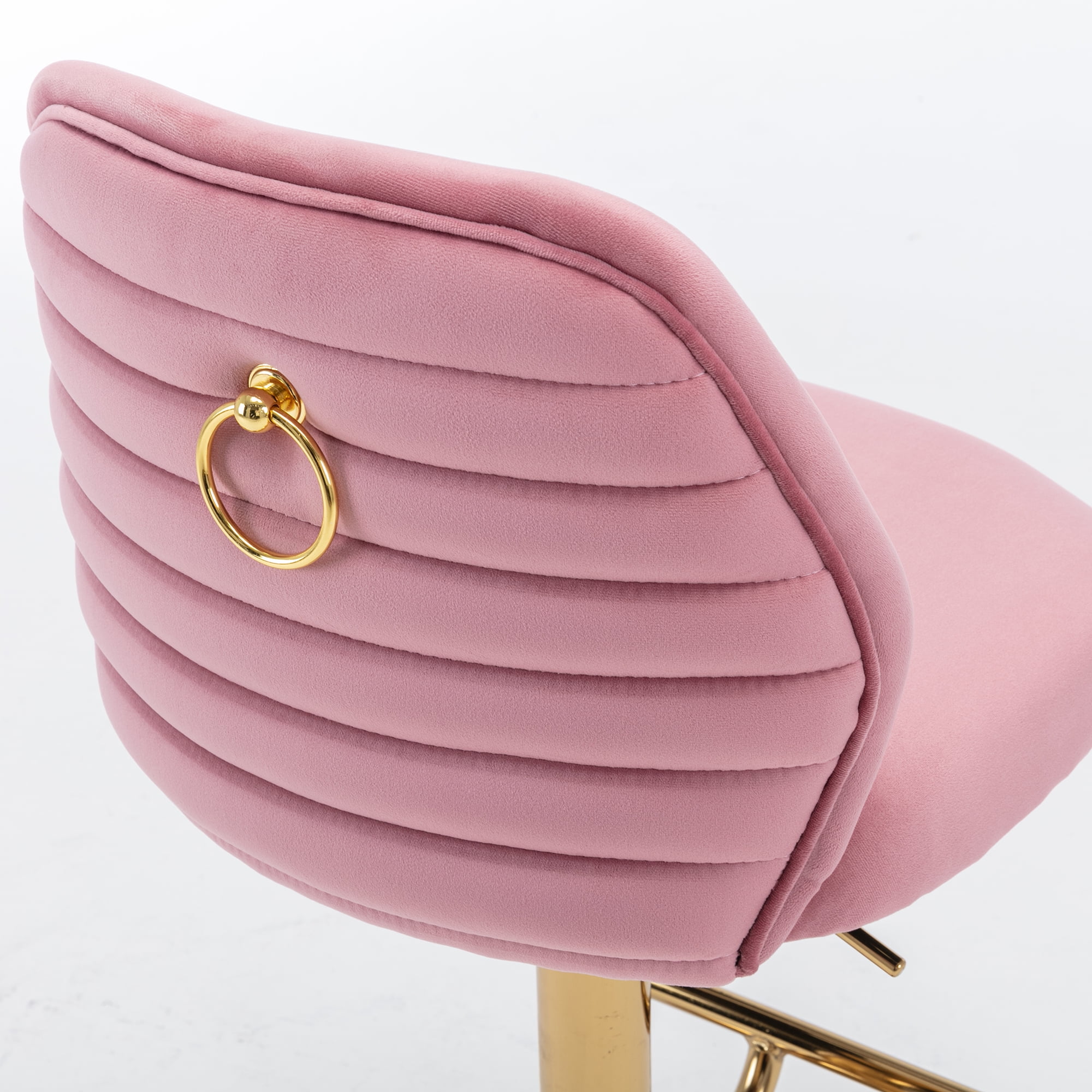 Kadyn Swivel Bar Stools Chair Set of 2, Adjustable Counter Height Barstools with Tufted High Back & Ring Pull, Pink Kadyn Swivel Bar Stools Chair Set of 2, Adjustable Counter Height Barstools with Tufted High Back & Ring Pull, Pink