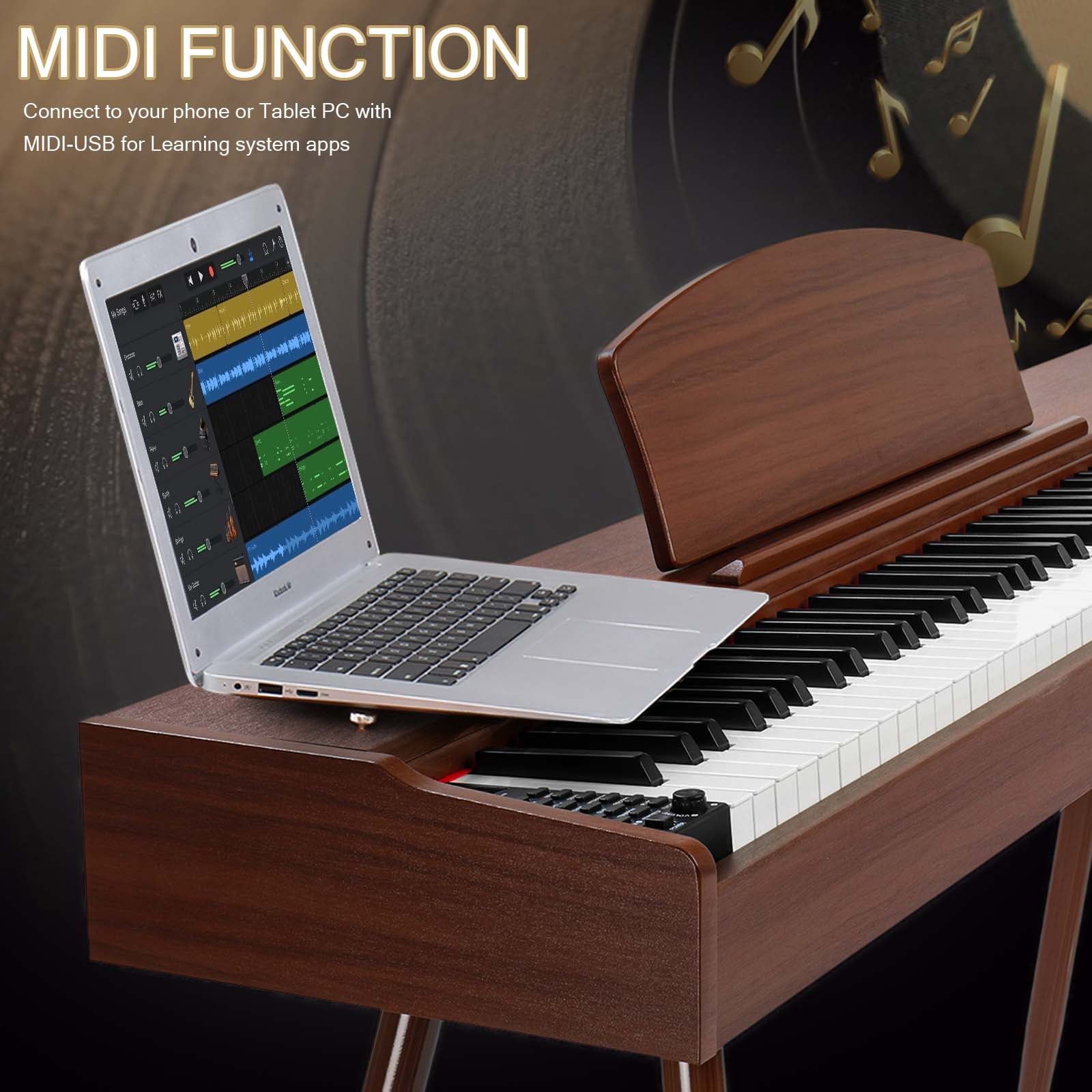Ktaxon 88 Key Keyboard Piano Weighted Action Electronic Keyboard, Digital Piano with 3-Pedal Unit, Removable Music Stand, Stereo Headphone, Dark Brown