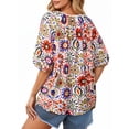 thumbnail image 5 of UVN Summer Tops for Women Short Sleeve V Neck Boho Casual Blouses Ladies Floral Print Tie Front Flowy Shirts, 5 of 9