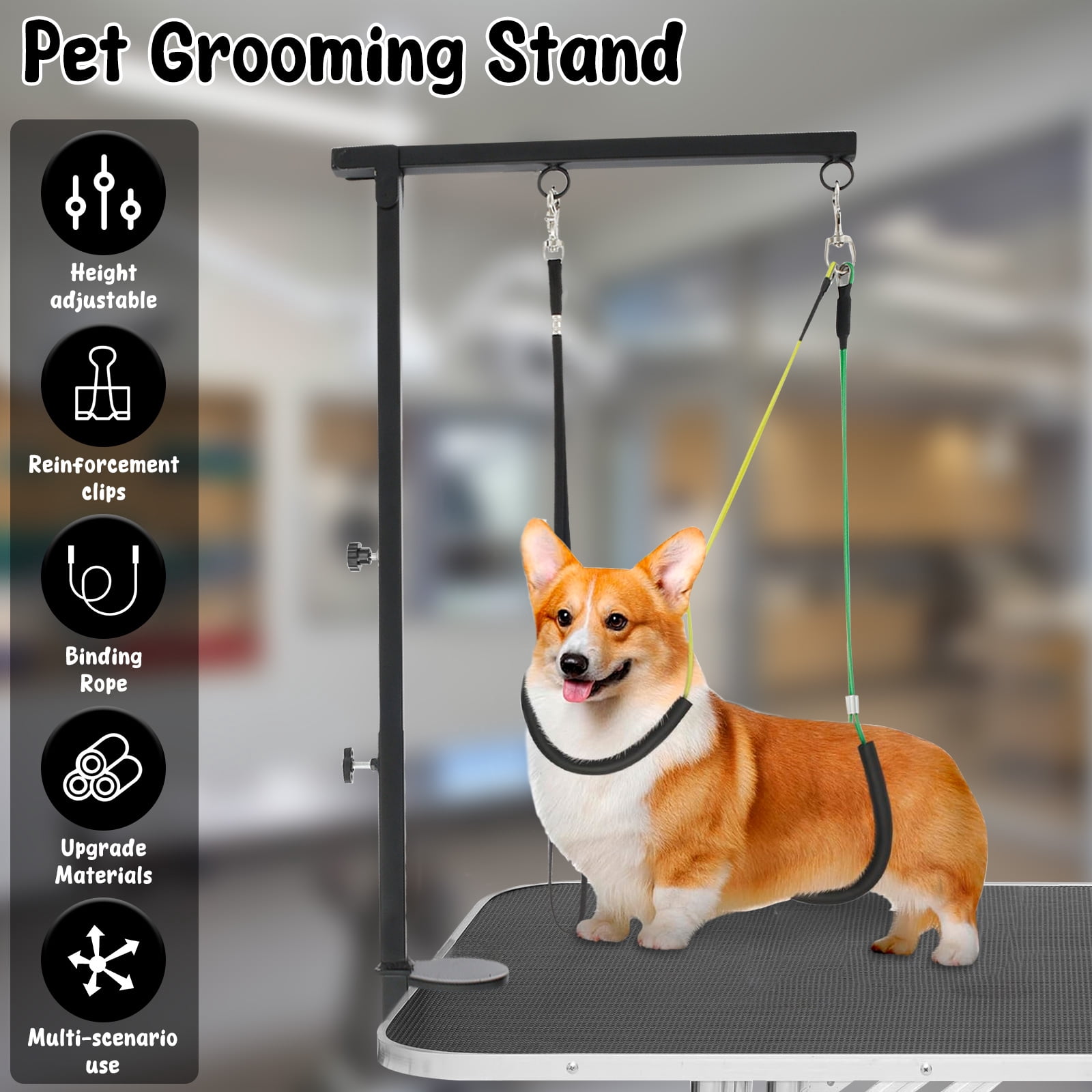 Wekvgz Dog Grooming Table Arm with Clamp Adjustable Iron Pet Grooming Arm Space Saving Dog Grooming Harness Stand for Trimming Drying Nail Clipping Haircut (Table Not Included)