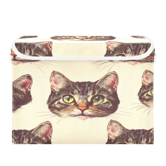 Storage Box With Lid 16.5x12.6x11.8In Foldable Stacked Household Storage Box Brown Cat Face