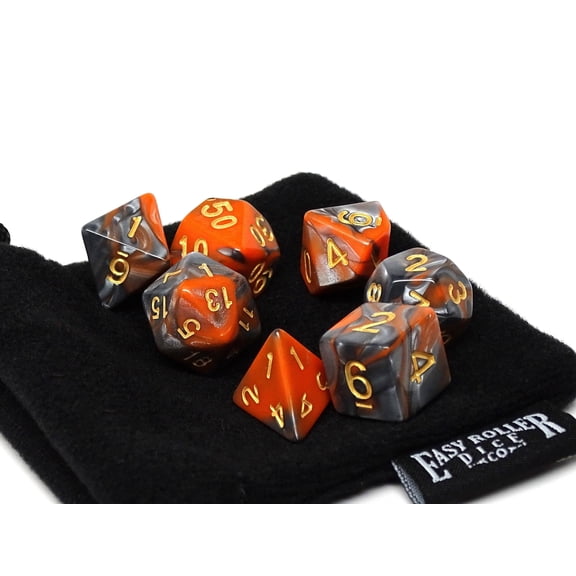 Orange and Grey Granite Dice Collection - 7 Piece Set