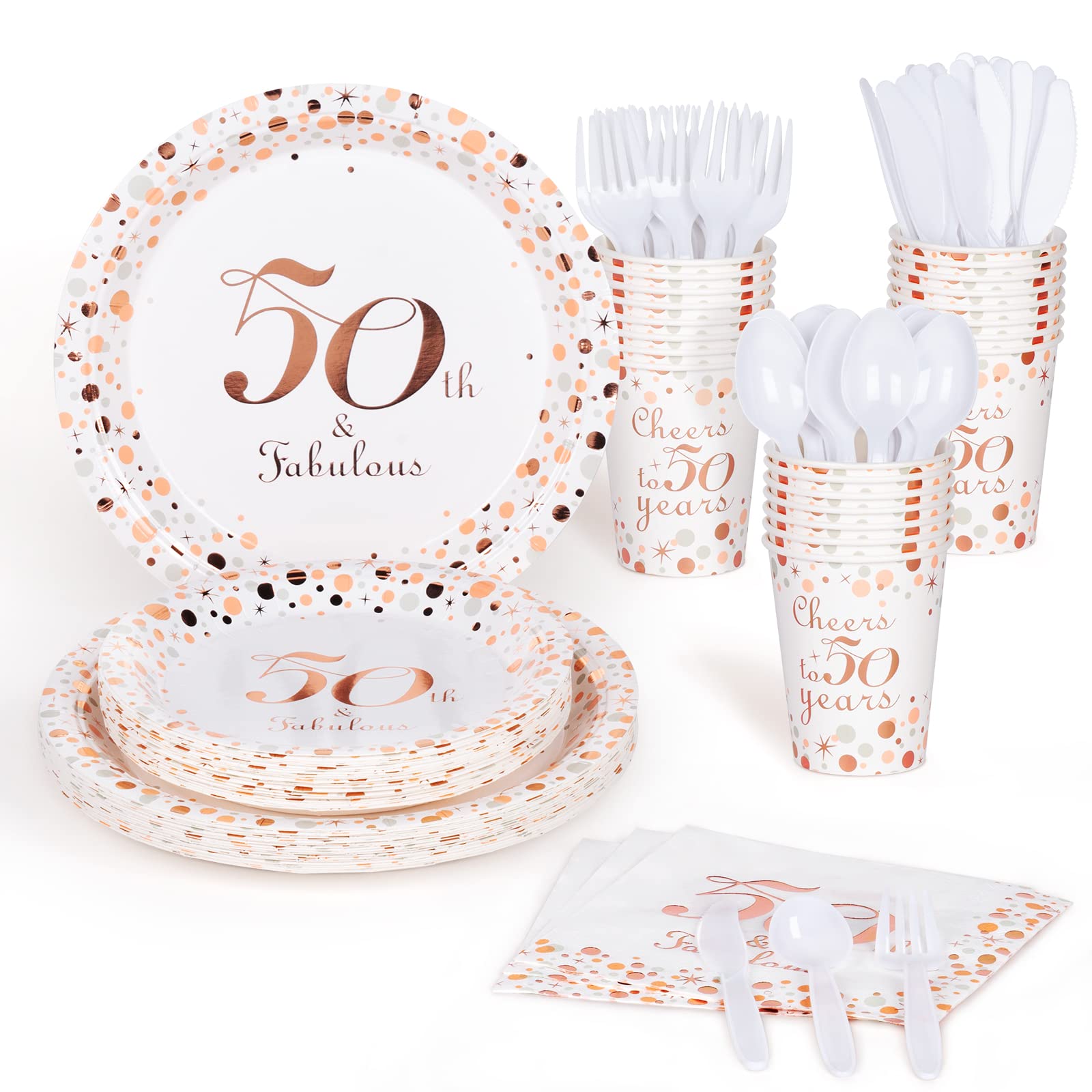 DECORLIFE 50th Birthday Plates and Napkins for Women Serve 24, 50 and