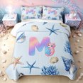 thumbnail image 2 of meiyoeat Ocean Axolotl M Letter Twin Quilt Set for Girls, Blue Seashell Starfish Twin Coverlet Set, 2pcs, 1 Comforter and 1 Pillowcase, 2 of 7