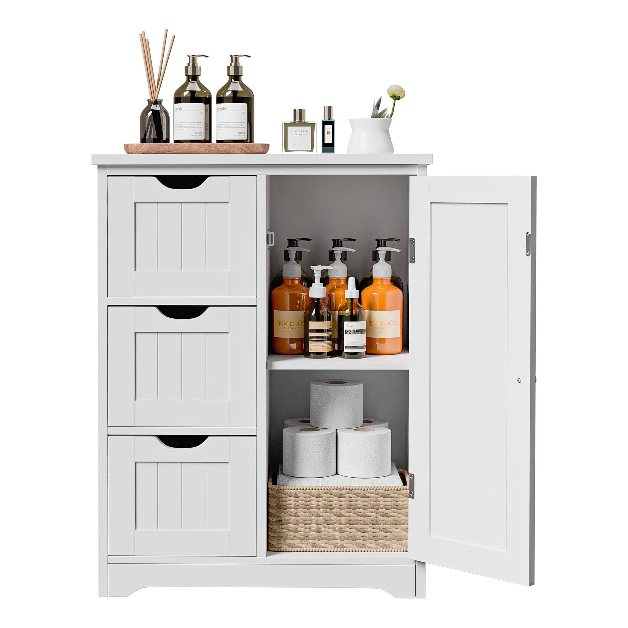 ZENSTYLE Bathroom Cabinet 3 Drawers Storage Organizer Floor Cupboard Home Decor White