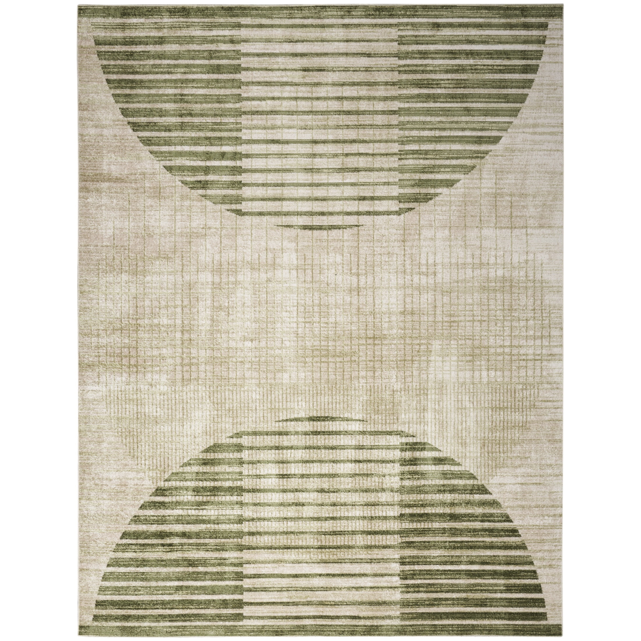 Nourison Astra Machine Washable 6'7" x 9' Ivory Olive Mid-Century Modern Indoor Rug