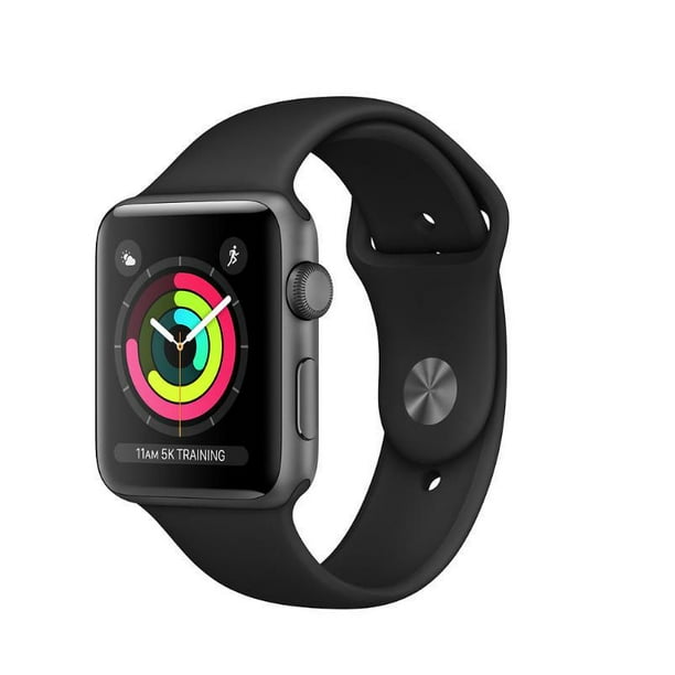 Apple Watch Série 3 (GPS, 42mm) A1859 - Étui en Aluminium Gris Espace avec Bande de Sport Noir Rénové