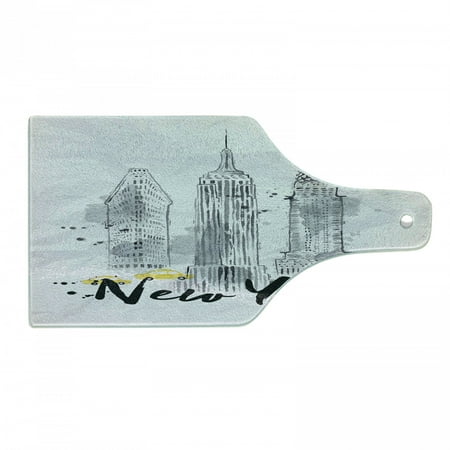 

Watercolor Cutting Board Skyscrapers Empire State Building Old Wonders of American Architecture Sketch Tempered Glass Cutting and Serving Board Wine Bottle Shape Black White by Ambesonne