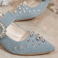 thumbnail image 6 of SCHUHLAND Vintage Denim Pointed Toe High Heels Pumps for Women, Silver Glitter Buckle Ankle Strap Dress Shoes, 6 of 16