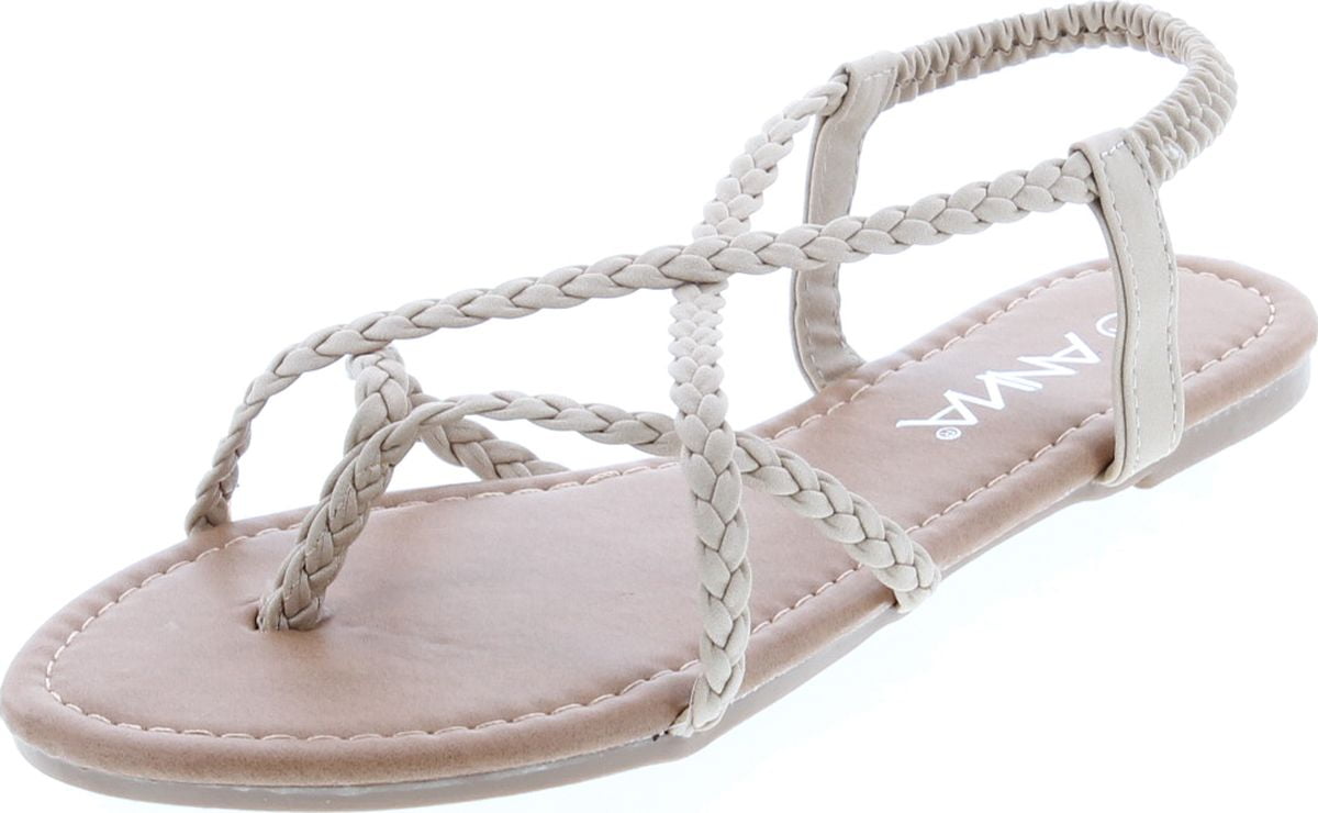 ANNA Womens Braided Strappy Flat Y-Strap Flip Flop Sandal