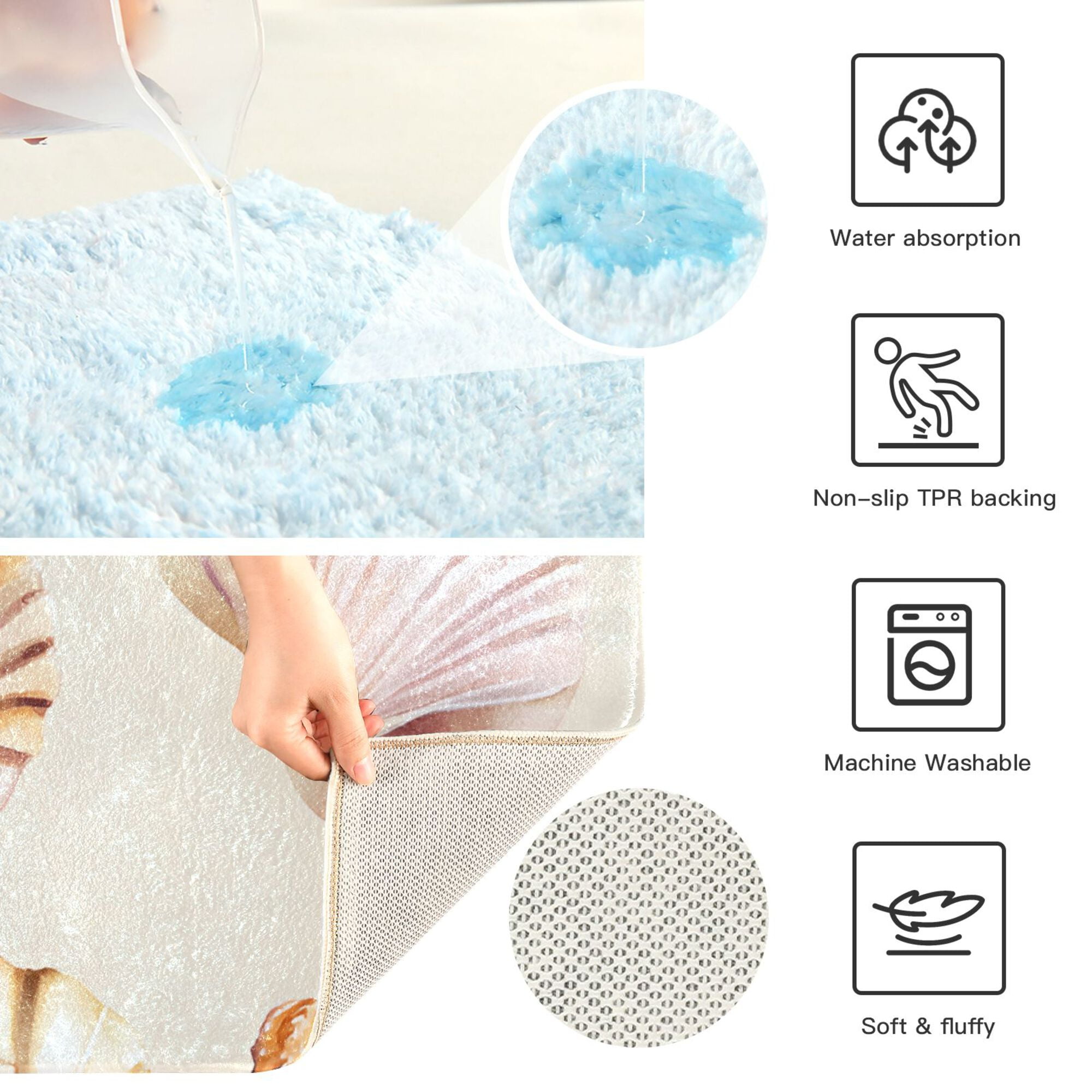 Yayeee Bath Rug for Bathroom Floor Non Slip Rectangle Fluffy Soft Absorbent Mat, 16"x24", Pink Seashell