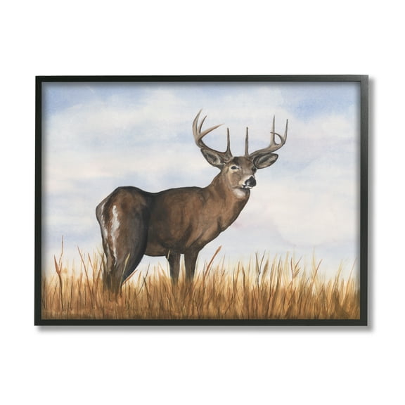Stupell Industries Deer in Cloudy Landscape Animals & Insects Painting Black Framed Art Print Wall Art, 14 x 11