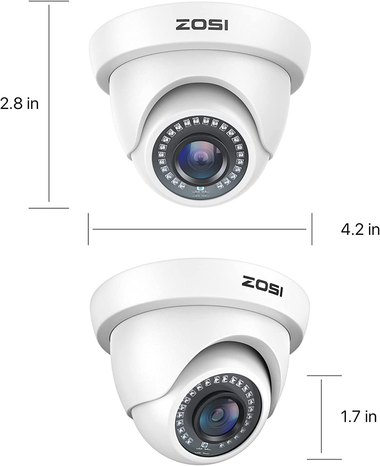 ZOSI 4 Pack 2.0MP HD 1080P HD-TVI Indoor Outdoor Dome Wired Home Security Surveillance CCTV Camera Kit
