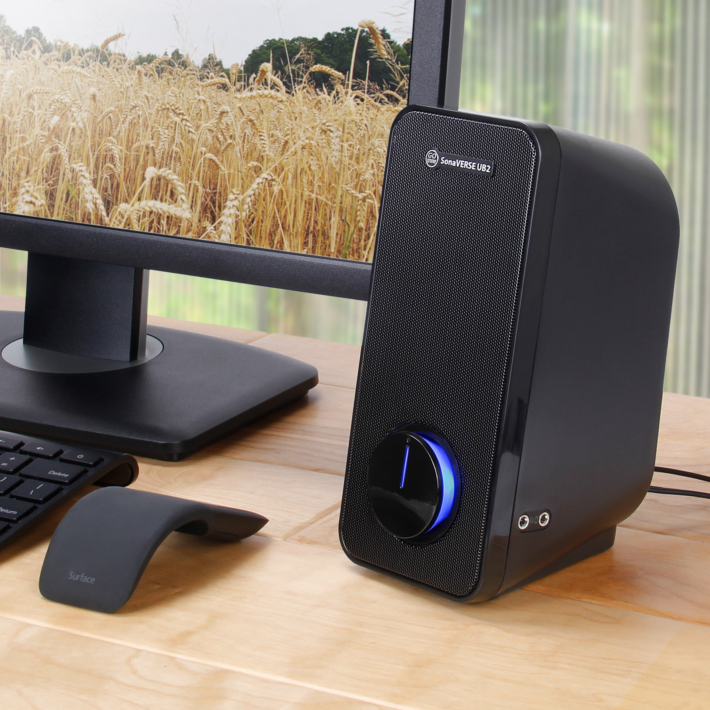 GOgroove Computer Speakers - SonaVERSE UB2 Multimedia USB Powered PC Speakers for Desktops & Laptops - 2 Way Drivers Enhance Clarity and Bass, Built-in Headphone & AUX Input Jacks, LED Volume Knob