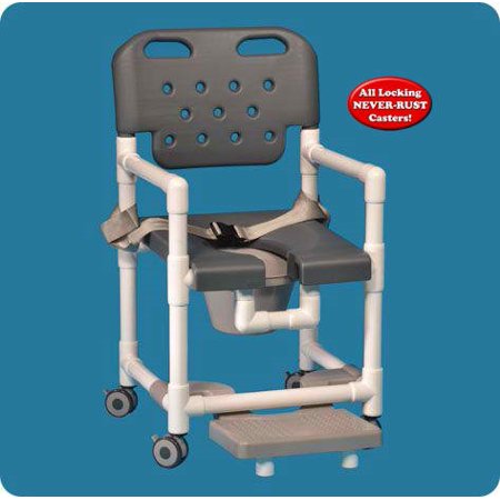 Elite Shower Chair Commode with Slideout Footrest and Safety Belt - ELT820PFRSBBSB - 41" H x 21" W x 22" D with Blue Seat and Backrest