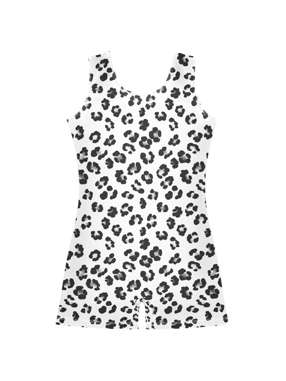 Leopard Pattern White Pattern Girls Leotards Gymnastics Tumbling Outfit Biketard Unitard 9-10Years