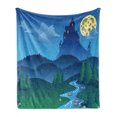 thumbnail image 1 of Fairy Tale Soft Flannel Fleece Throw Blanket, Lonely Castle on the Hill Beyond the Mountainsnd Full Moon, Cozy Plush for Indoor and Outdoor Use, 50" x 70", Pale Yellow Jade Green, by Ambesonne, 1 of 6