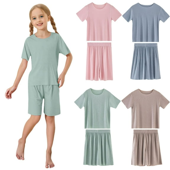 Girls Clothes Tween Girl Clothing Short Sleeve Ruched Ribbed Knit Top Wide Leg Cargo Pants/Shorts Fall Casual Solid 2 Piece Outfits (Green,18-24 Months)