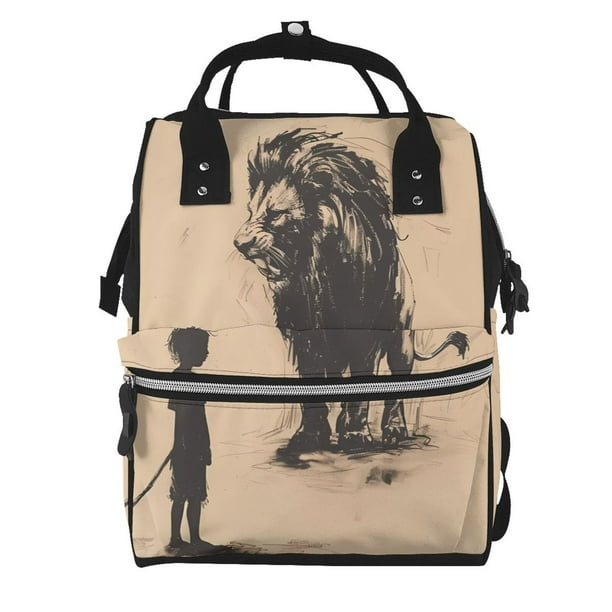 Easygdp Child And Lion Sketch para Bolsa de Bebé de Gran Capacidad con Múltiples Bolsillos, Bolsa de Pañales para Padres, Bolsa de Viaje Organizada y Elegante