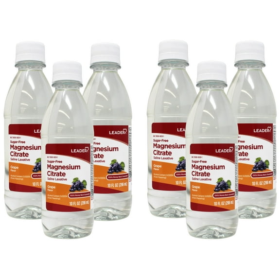 6 Pack - Leader Magnesium Citrate Saline Laxative, Sugar-Free, Grape Flavor, 10 FL OZ