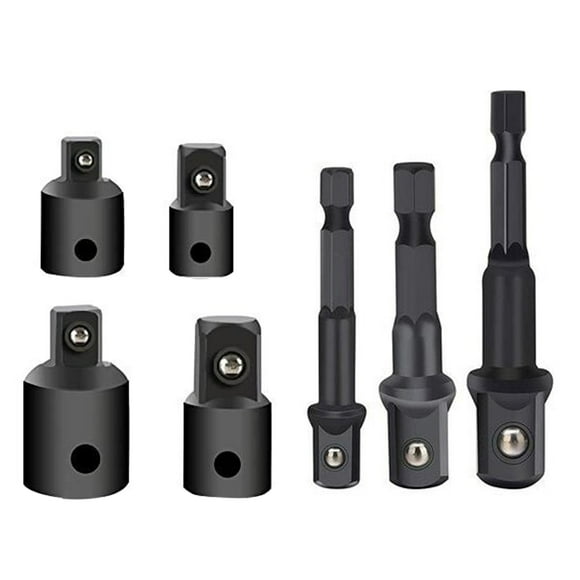 Generic 7-Piece Chrome Vanadium Steel Socket Adapter Set with Extension Bar, Black Finish, Compact & Durable (120x90x30mm)