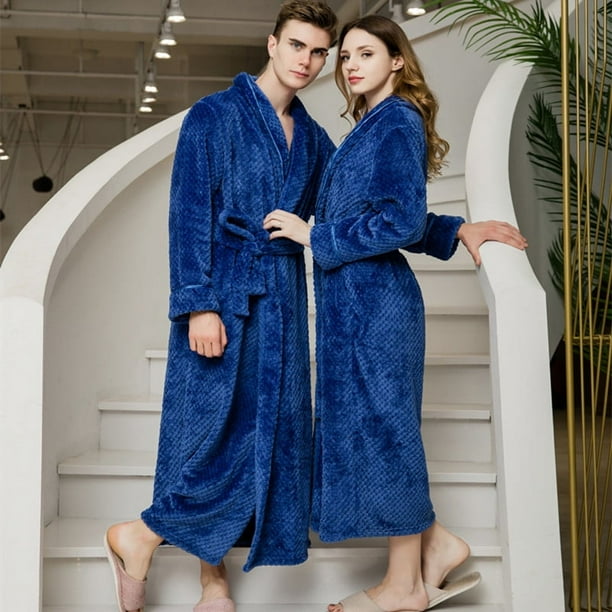 Bata de bano de otono e invierno camison alargado y grueso para mujer pijama de franela para hombre bata de bano de terciopelo calida para el hogar Walmart en linea