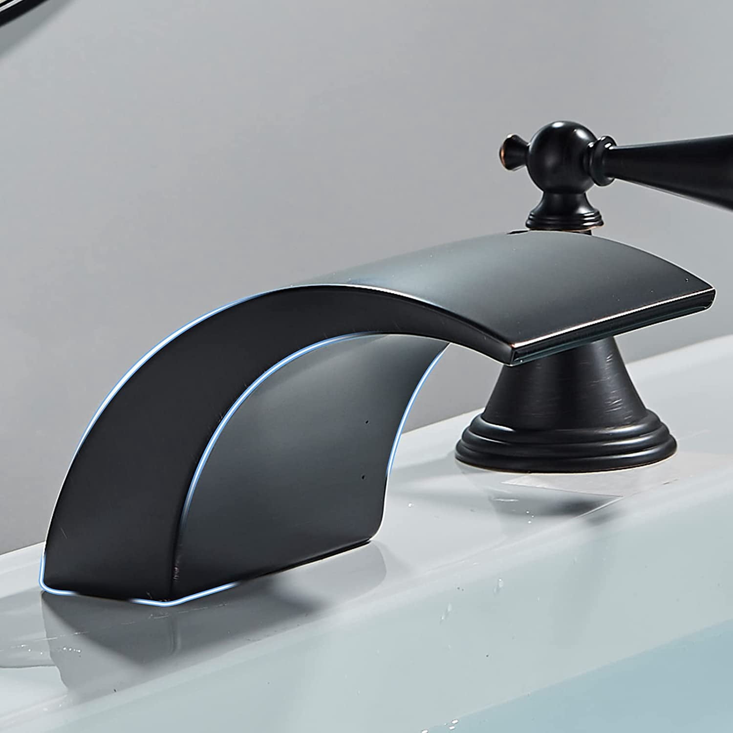 Zovajonia Bathroom Faucet 3 Hole Vanity Basin 8 Inch High Arc Swan Sink Faucet Mixer Bronze Bath Faucets ,  Widespread bathroom faucets for sink 3 hole Waterfall Tub Faucet Oil Rubbed Bronze