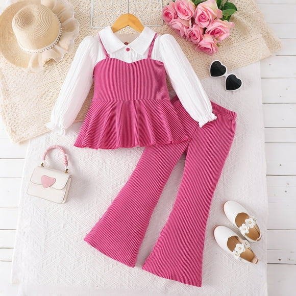 Cowsor Toddler Baby Girl Clothes Outfit Long Sleeve Blouse Shirt Top Flare Leggings Pants Two Piece Outfits Set