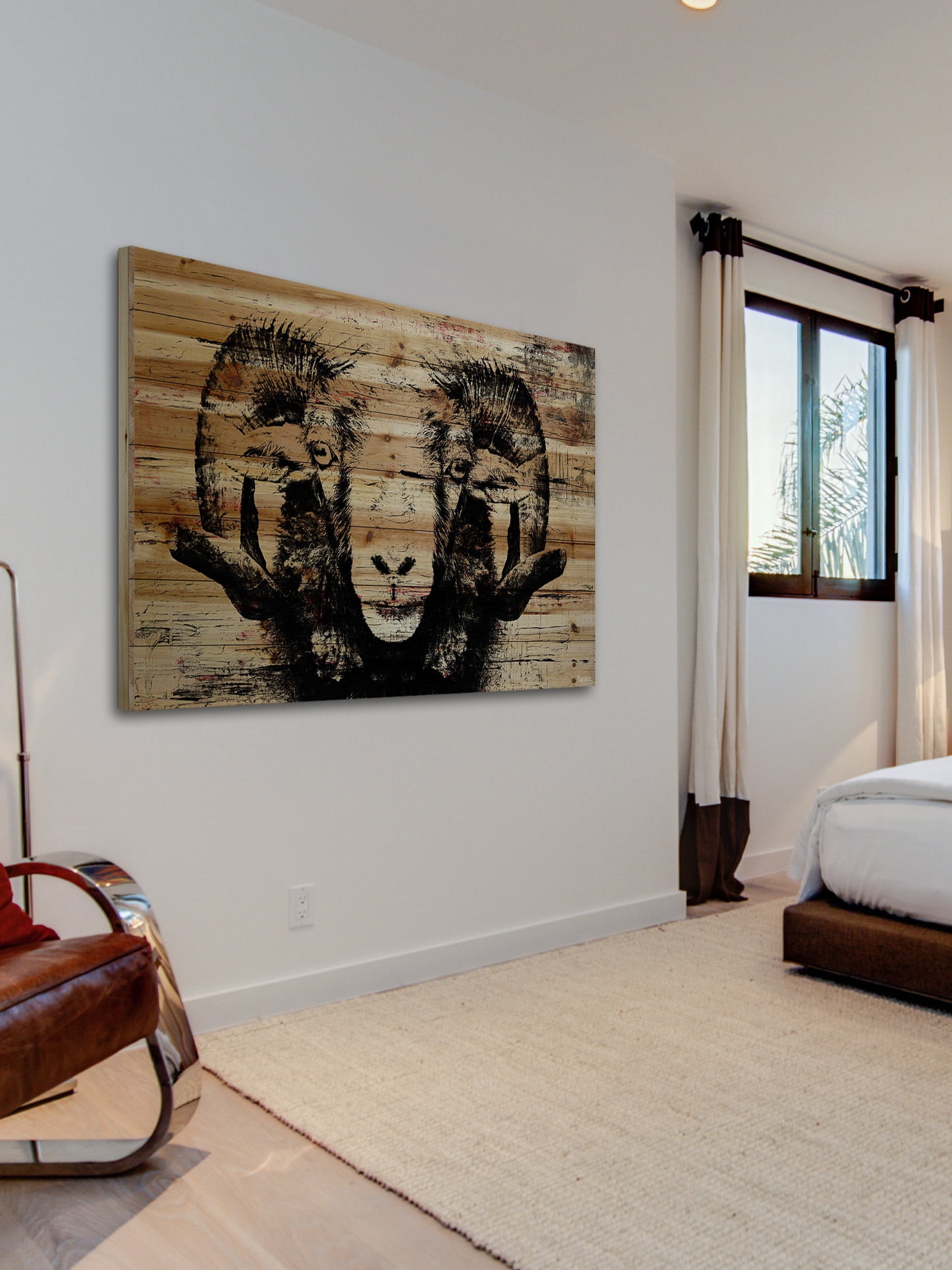 "Staring Ram Eyes" Painting Print on Natural Pine Wood