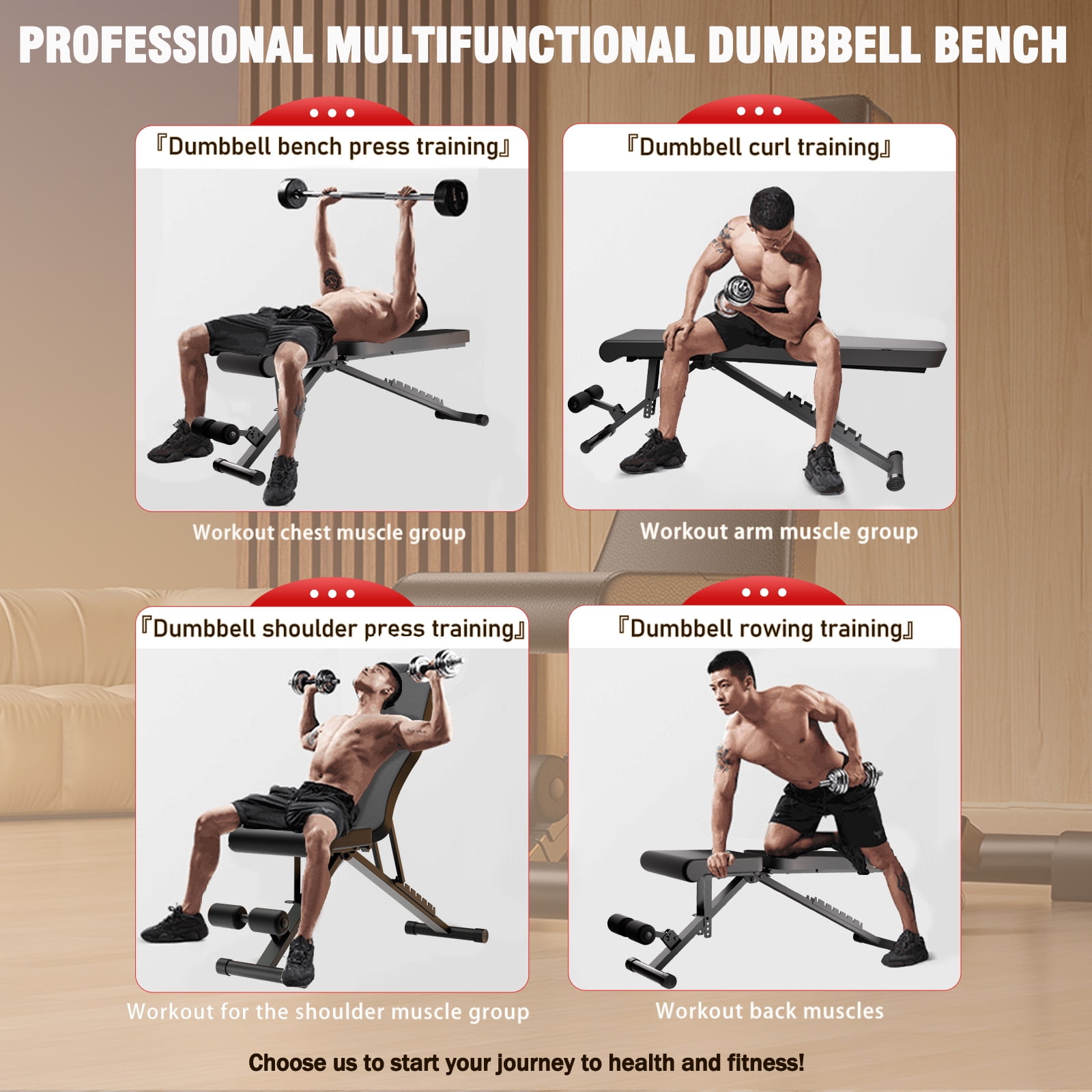 BAOKALER 8-in-1 Weight Bench, Foldable Workout Bench Capacity 1000lb, for Full Body Exercise, Adjustable Fitness Bench with Incline Decline Positioning, Home Gym Strength Training