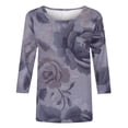 thumbnail image 4 of Craaazy T-Shirts Graphiques pour Femmes Grande Taille Coupe Ample Couleur Unie Col Rond Décontracté Manches 3/4 T-shirt à Imprimé Floral pour Hauts de Printemps pour Femmes, Hauts d'Été pour Femmes, 4 of 5