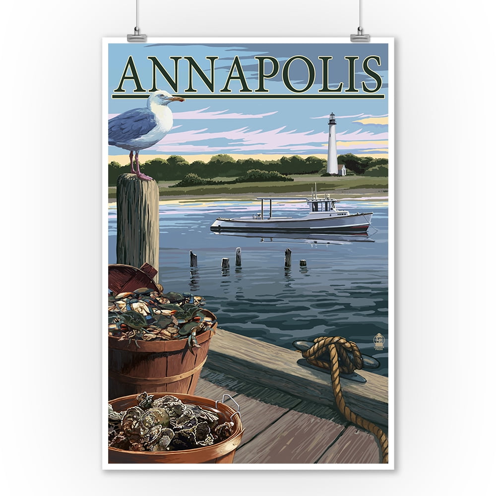 Annapolis, Maryland Blue Crab and Oysters on Dock Lantern Press