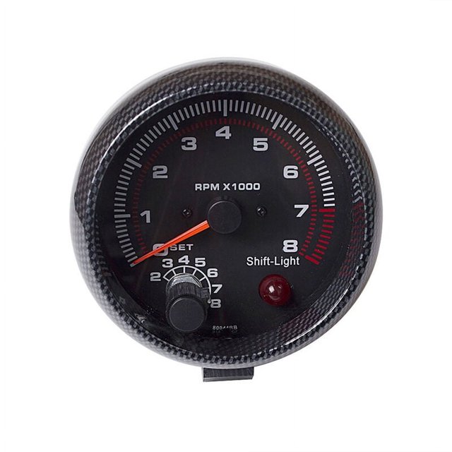 Tacómetro universal Apuakthei de fibra de carbono de 3,75 mm para coche, luz blanca entre cambios de 0 a 8000 RPM