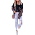 thumbnail image 2 of Okbabeha Women's Long Sleeve Button Down Leopard Contrast Loose Denim Jackets, 2 of 9