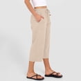 thumbnail image 3 of Iaqnaocc Womens Linen Pants Casual Lightweight Summer Capri Pants Drawstring Elastic Waist Beach Lounge Cropped Women's Pants with Pockets Khaki S, 3 of 5