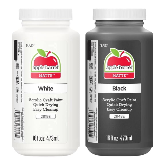 Apple Barrel Acrylic Craft Paint Set, Matte Finish, Black and White, Set of 2, 16 fl oz