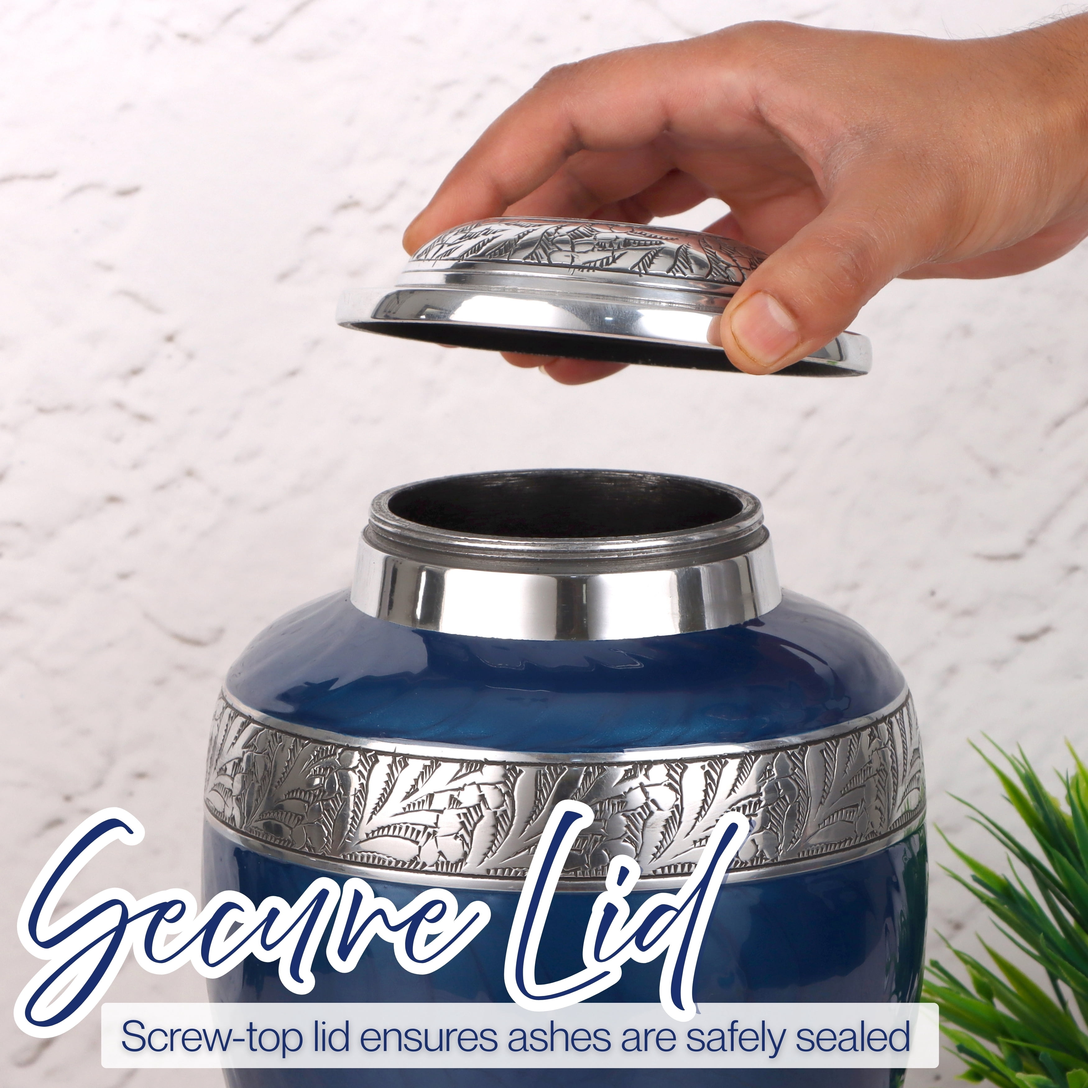 Aluminum Handcrafted Urn - Elegant Keepsake Holder for Adult Human Ashes (Ocean Blue & Pewter)