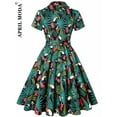 thumbnail image 2 of 2024 Robe Vintage d'Été pour Femmes à Imprimé Perroquet et Oiseau, Décontractée, Verte, Rétro, Pin-Up, Pin-Up, Robe de Fête Rockabilly Années 50 60, Robe Soleil Évasée, 2 of 7