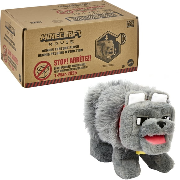 Minecraft Dennis the Wolf Interactive Plush Toy with Sounds & Moving Mouth, Inspired by the Movie