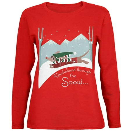 - Christmas Dachshund Dashing Through the Snow Womens Long Sleeve T Shirt