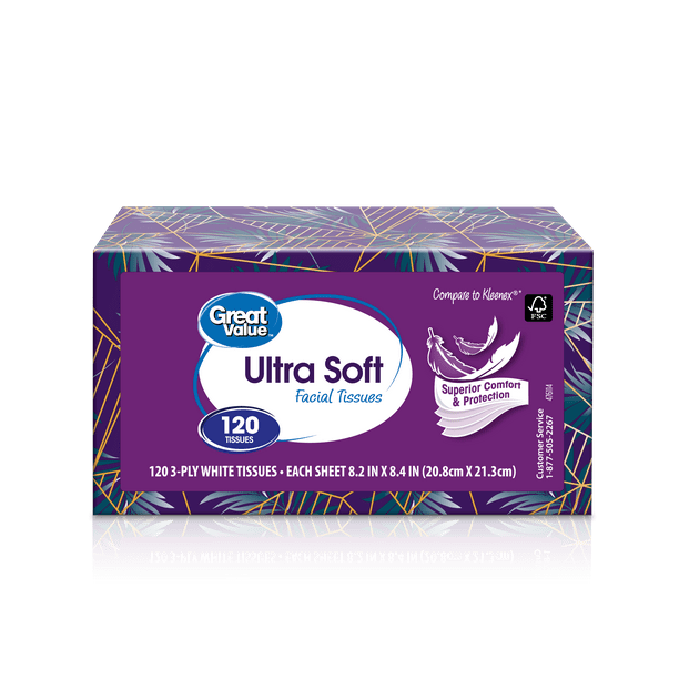 Great Value Ultra Soft Facial Tissues, 120 Count