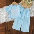 thumbnail image 2 of Karoyedx Girls' Pant Sets Teen Girl Clothes Bow Graphic Short Sleeve T-Shirt Top+Wide Leg Pants 2 Piece Outfit Set Blue Size,2-3 Years, 2 of 8
