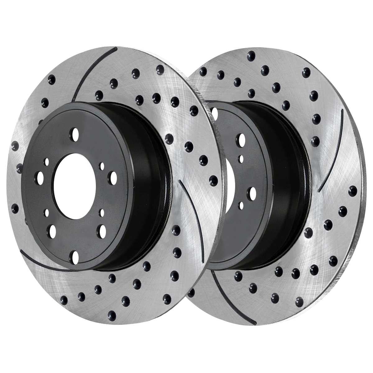 AutoShack Front and Rear Drilled Slotted Brake Rotors Black and