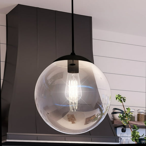 Luxury Minimalist Pendant, 12.5H x 12W, with Modern Farmhouse Style, Midnight Black, UHP4018 by Urban Ambiance