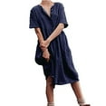 thumbnail image 2 of Antinious Plus Size Dresses for Curvy Women Short Sleeved Button Pocket Round Neck Beach Dress,Blue,XXXL, 2 of 5