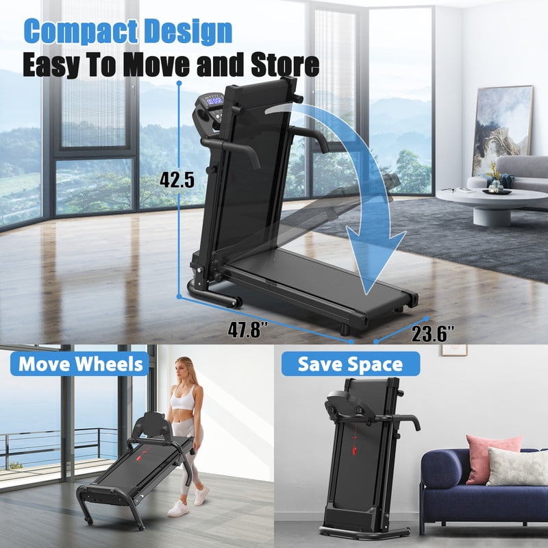 2.5HP Foldable Treadmill with 0.5-6.0MPH Speed Range, 3 Models, Shock Absorbers, Cup Holder, 300 lbs. Max Load