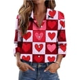 thumbnail image 4 of Tops de manga larga de las mujeres Casual día de San Valentín impreso satén blusa botón arriba solapa camisa con cuello, Tops de manga larga de las mujeres, 4 of 8
