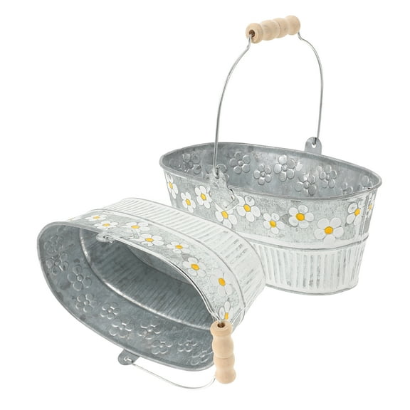 2 Pcs Containers Daisy Tin Flower Bucket Delicate Home Decor