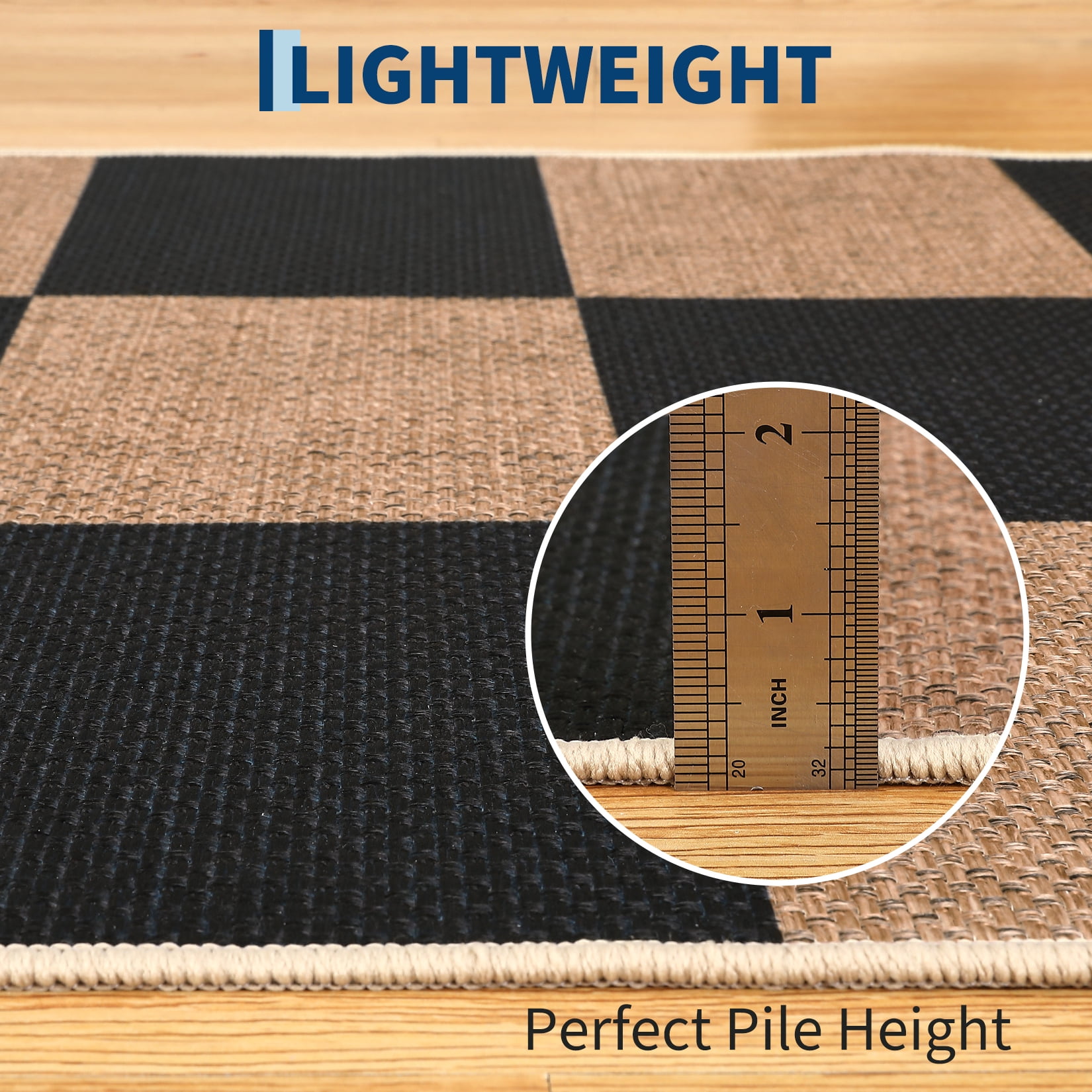 Hasoo Easy Jute Check Area Rug for Living Room Washable 5' x 7' Non Shedding Neutral Indoor/Outdoor Decor Carpet, Brown/Black